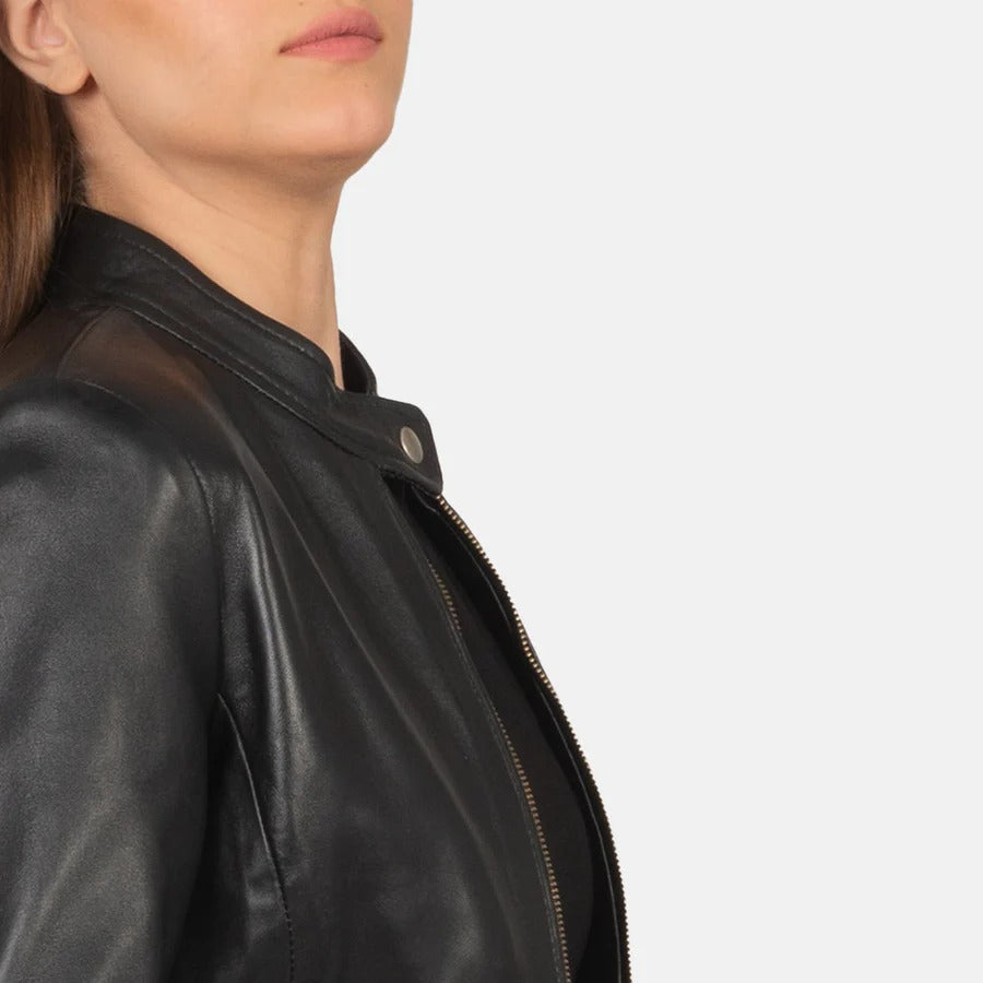 Women's Rave Black Leather Biker Jacket