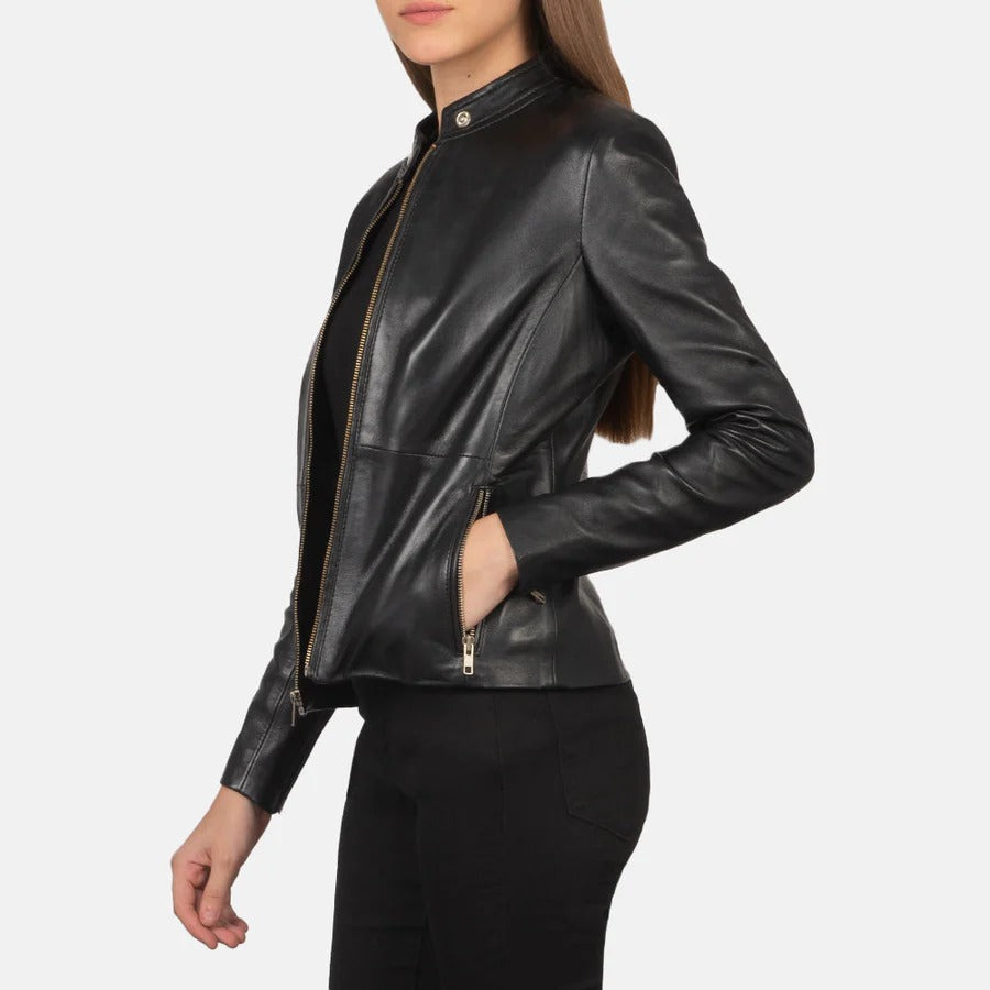 Women's Rave Black Leather Biker Jacket