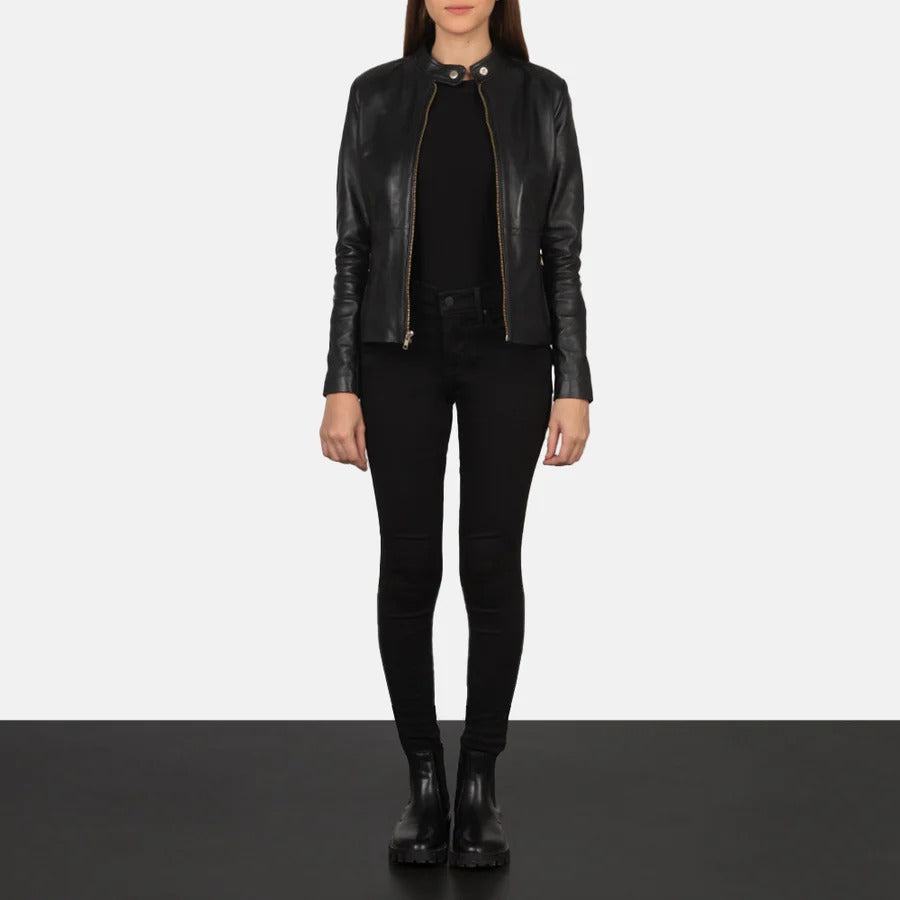 Women's Rave Black Leather Biker Jacket