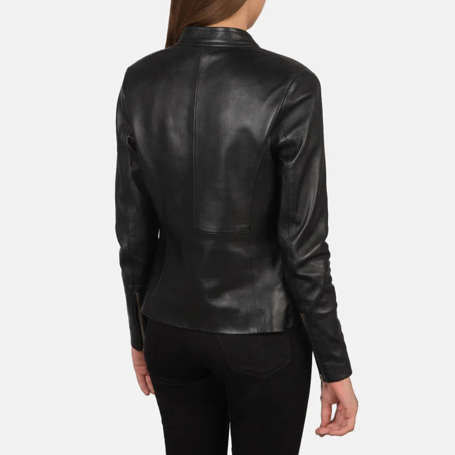 Women's Rave Black Leather Biker Jacket