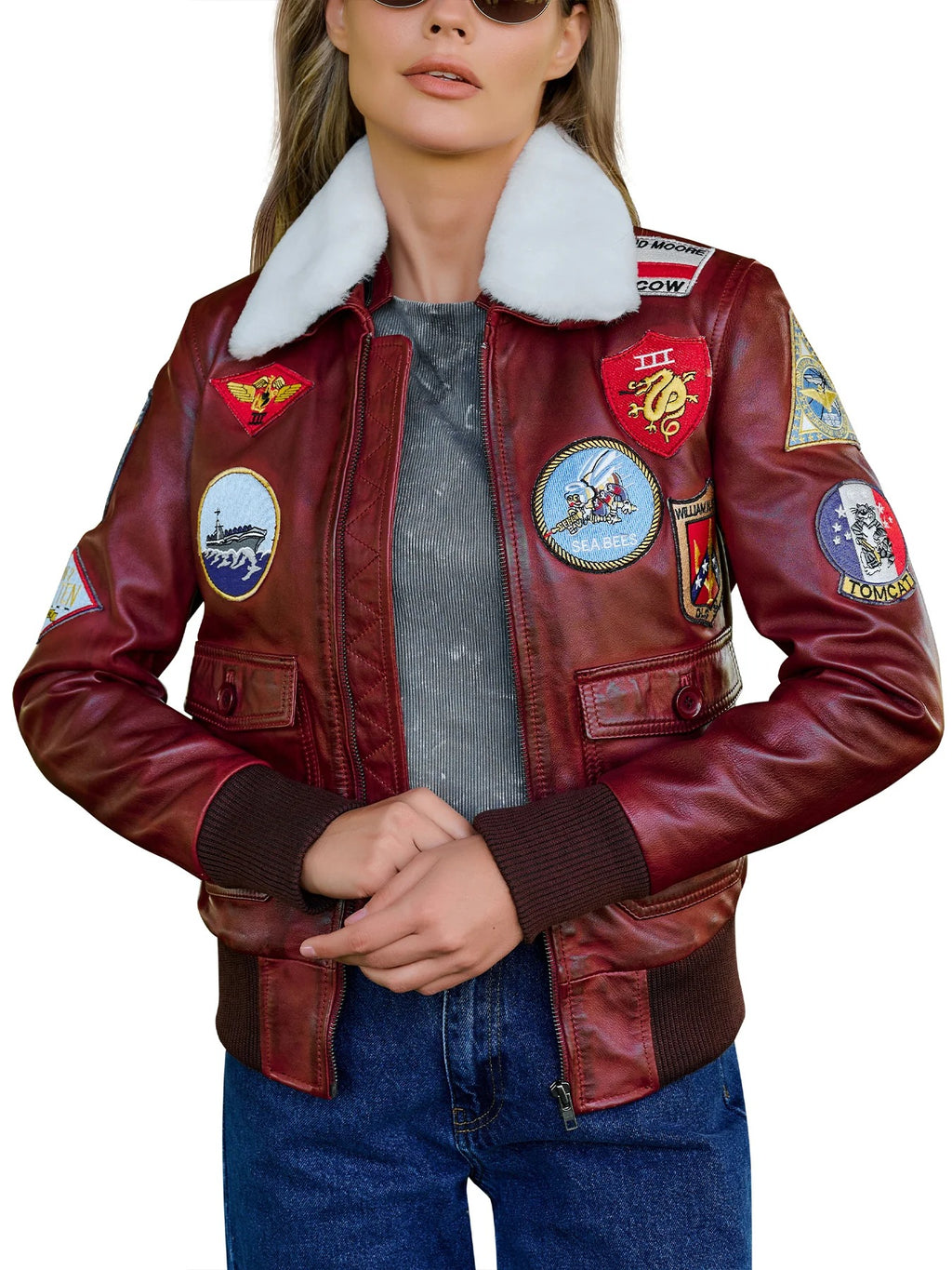 Women's Red A2 Flight Aviator Bomber Leather Jacket