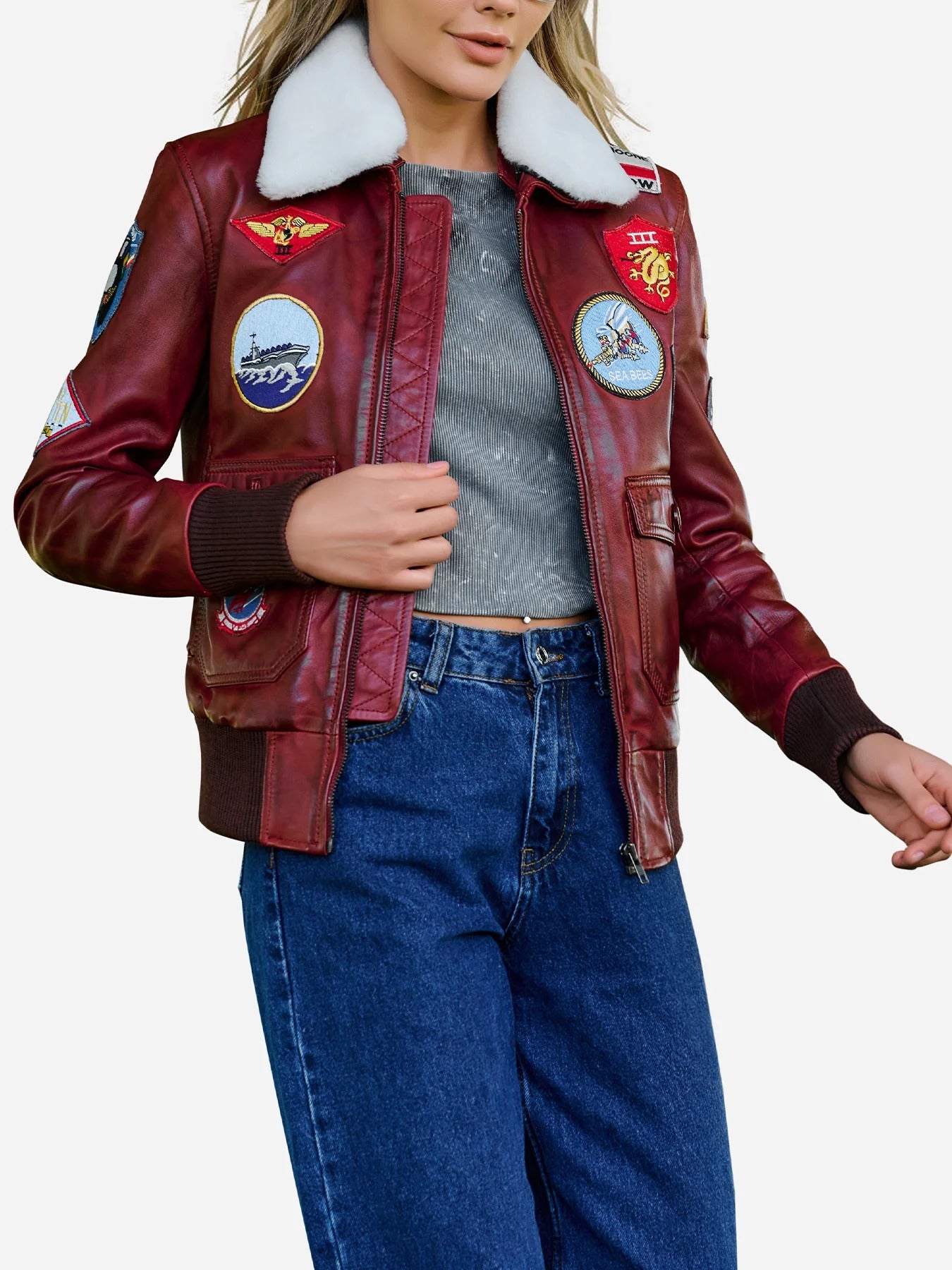 Women's Red A2 Flight Aviator Bomber Leather Jacket