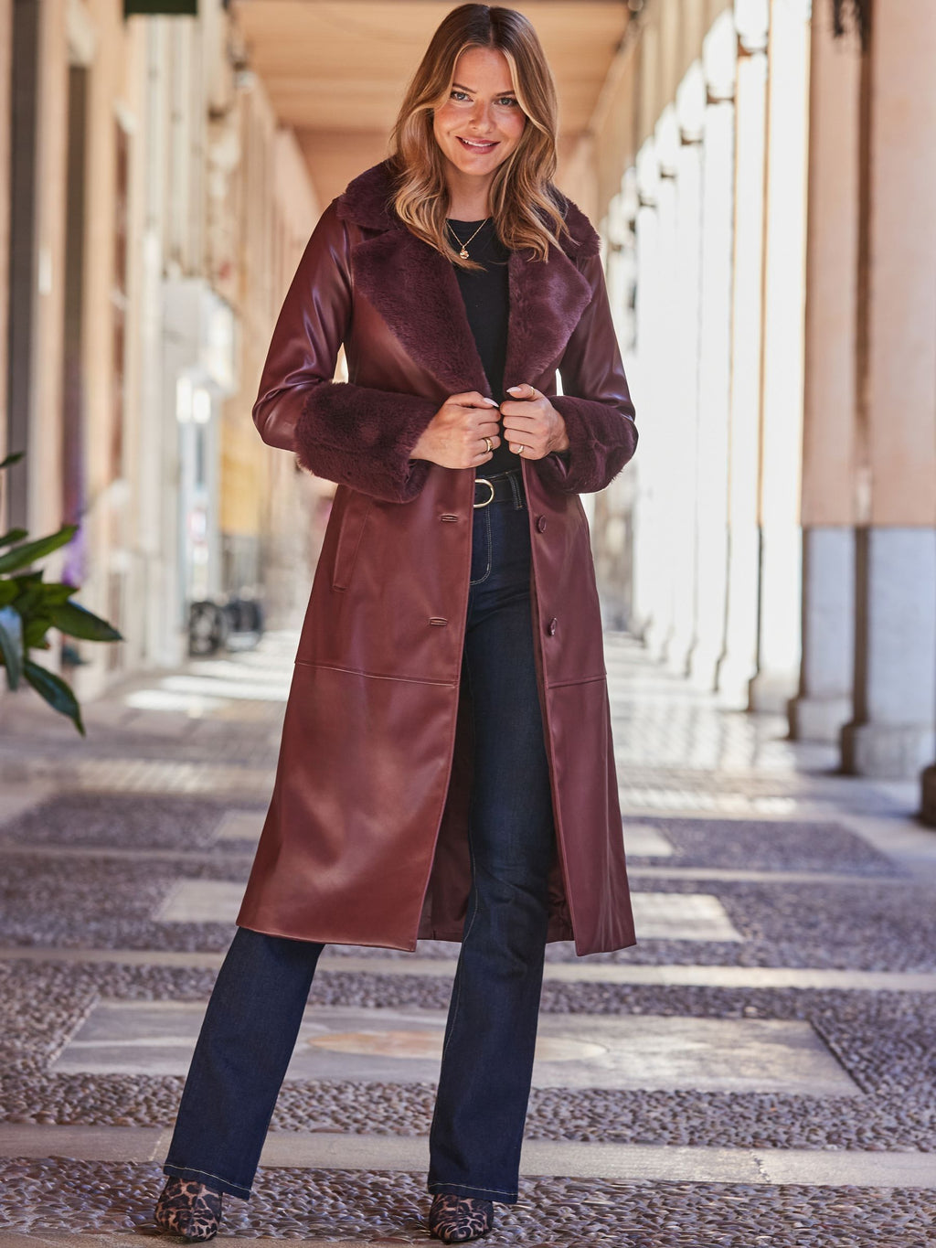 Women's Red Faux Leather Coat