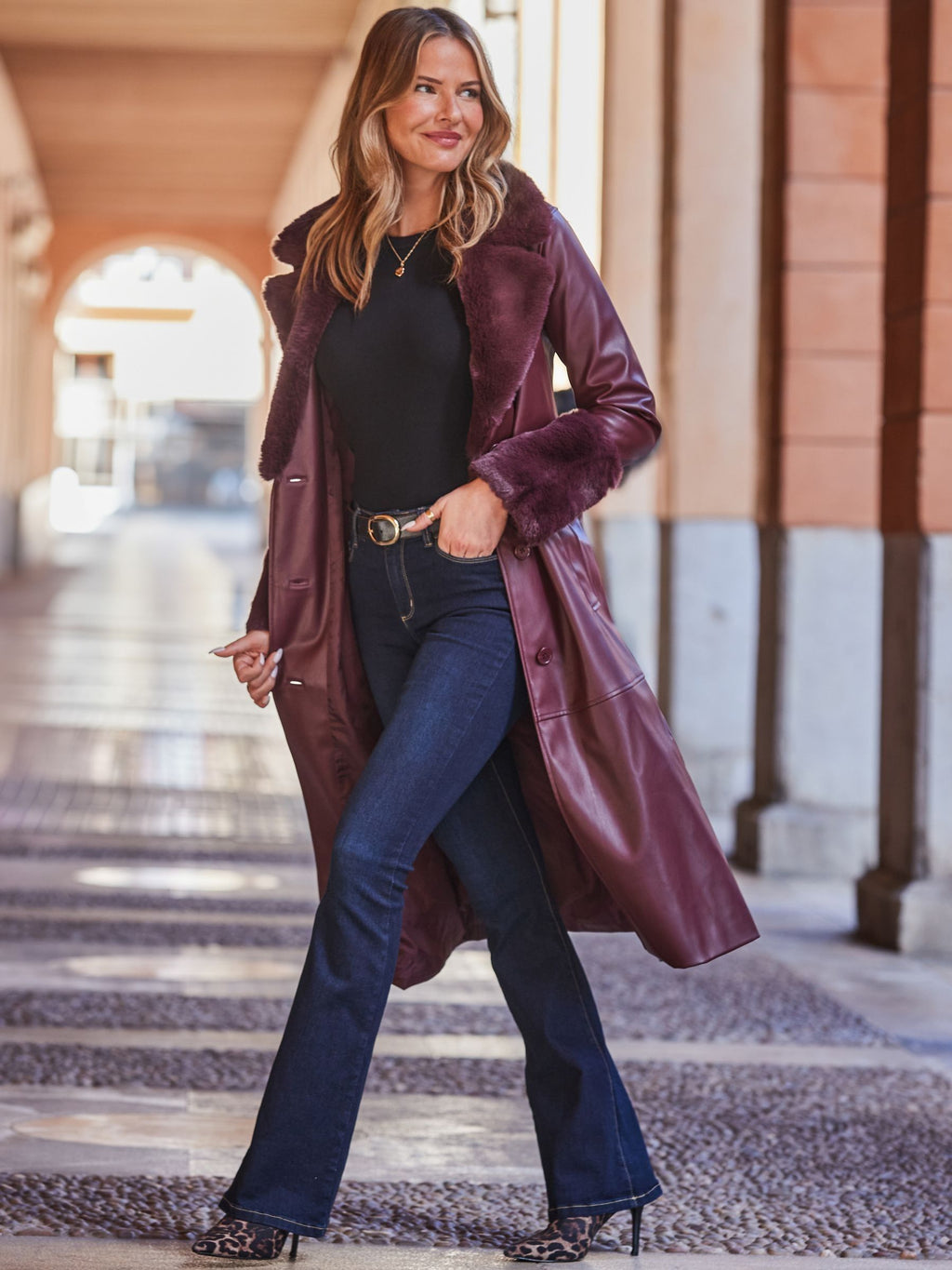 Women's Red Faux Leather Coat