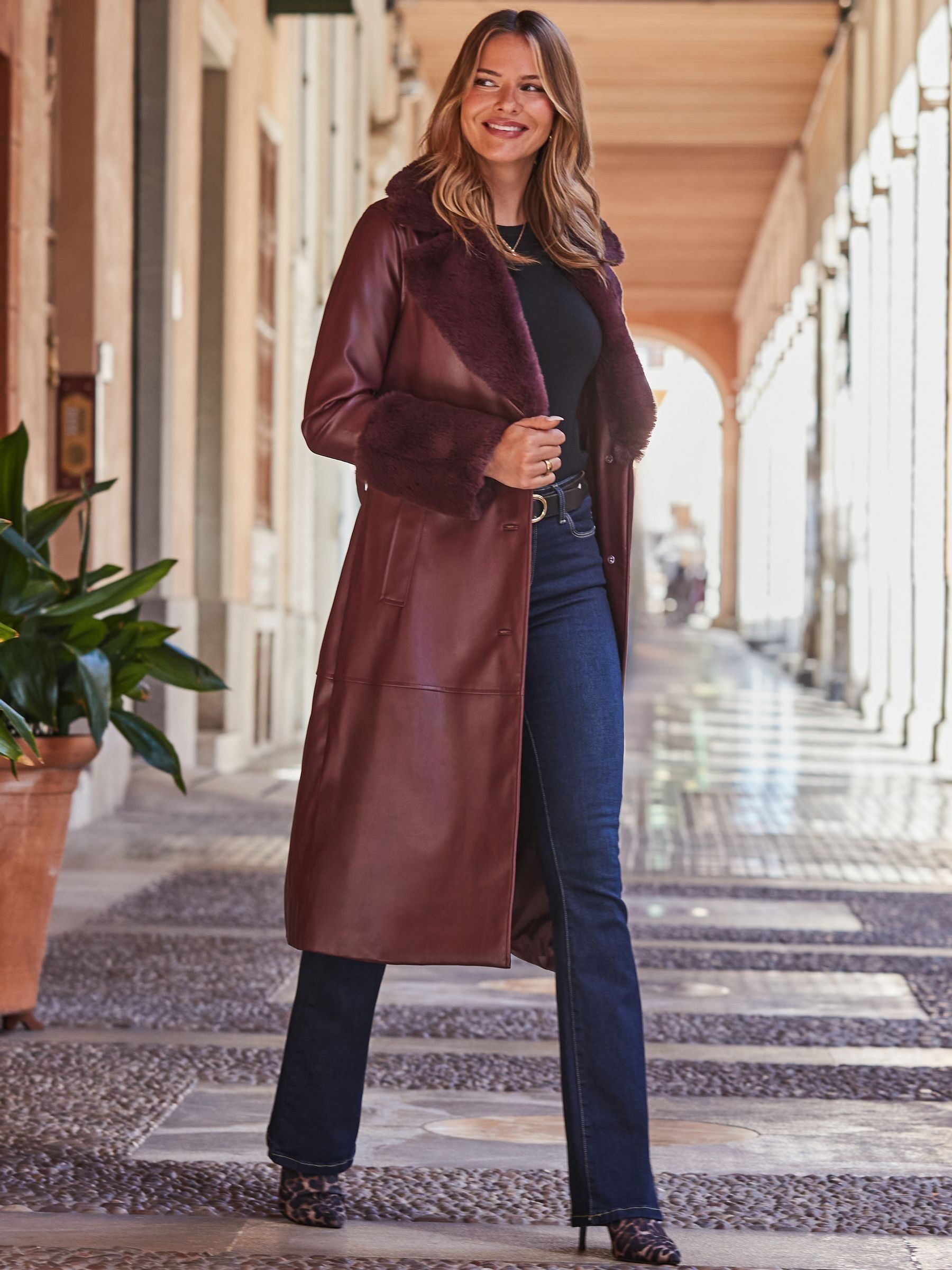 Women's Red Faux Leather Coat