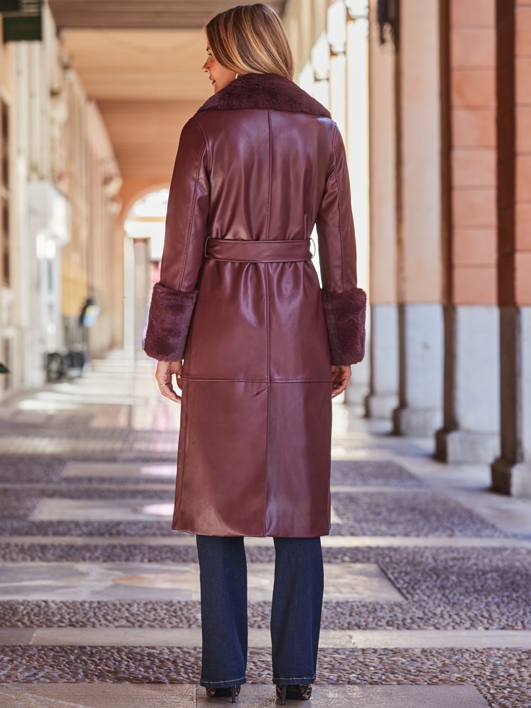 Women's Red Faux Leather Coat