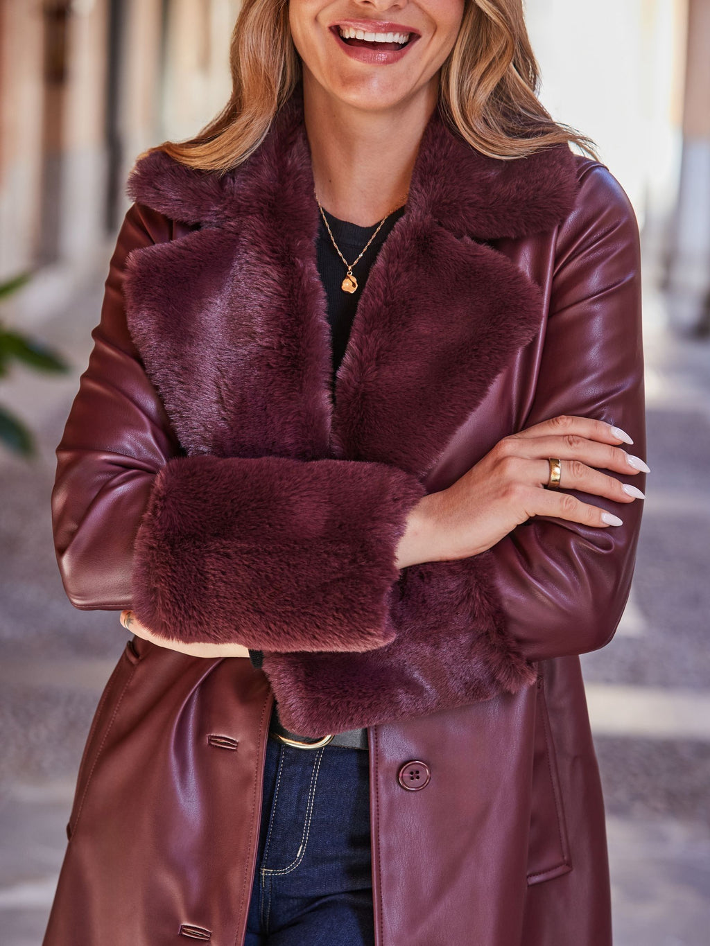 Women's Red Faux Leather Coat