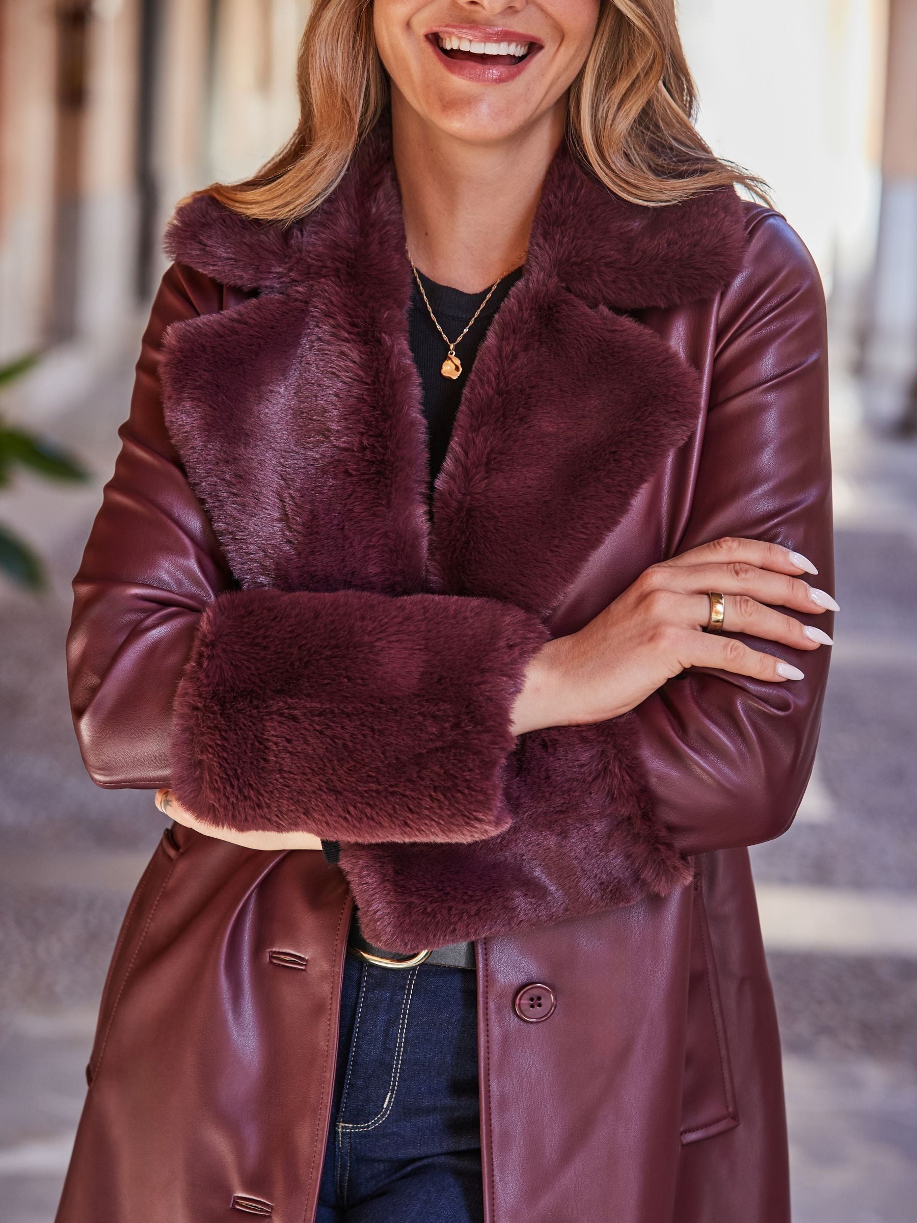 Women's Red Faux Leather Coat