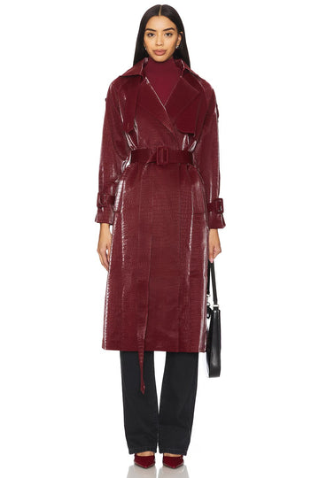 Women's Red Faux Leather Seattle Trench Coat