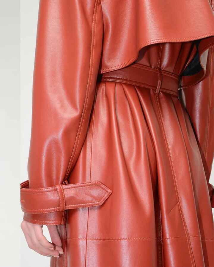 Women's Red Lambskin Leather Trench Coat