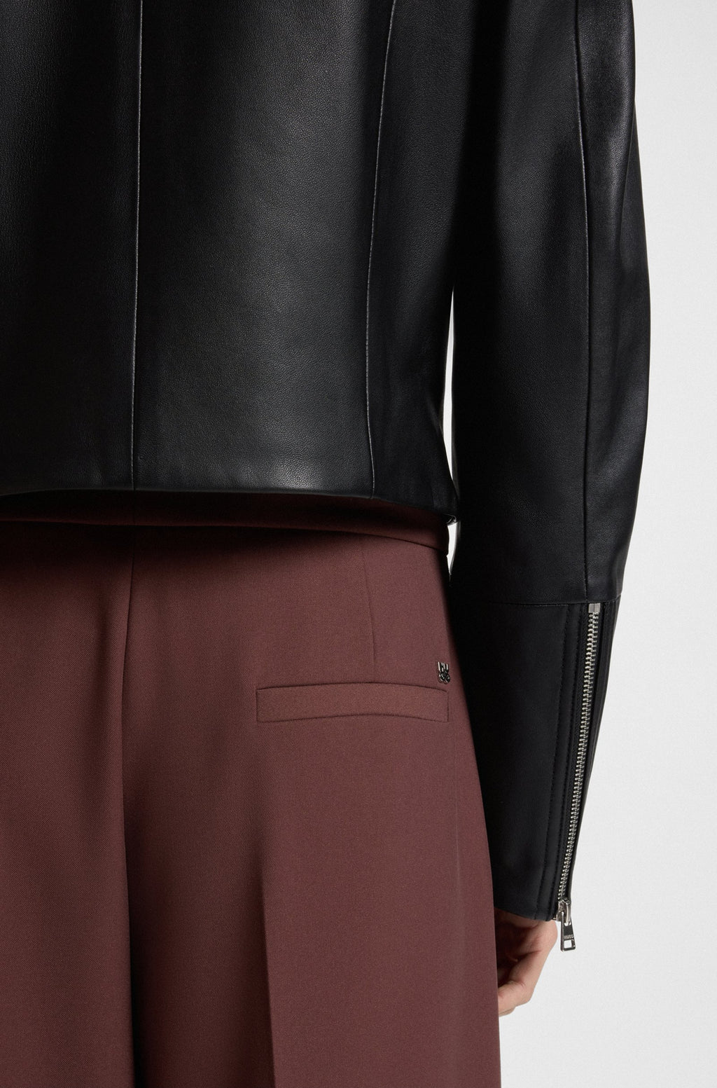 Women's Regular-fit Leather Jacket with Stand Collar