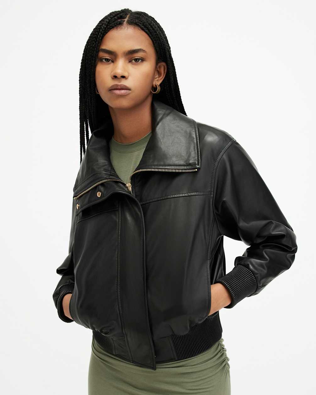 Women's Regular Fit Bomber Leather Jacket