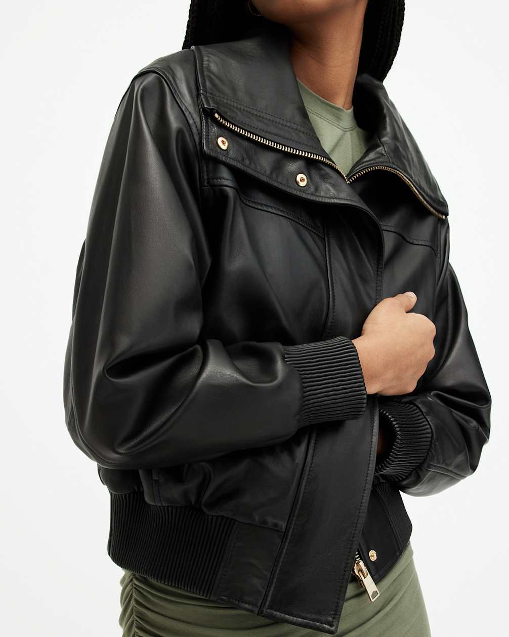 Women's Regular Fit Bomber Leather Jacket