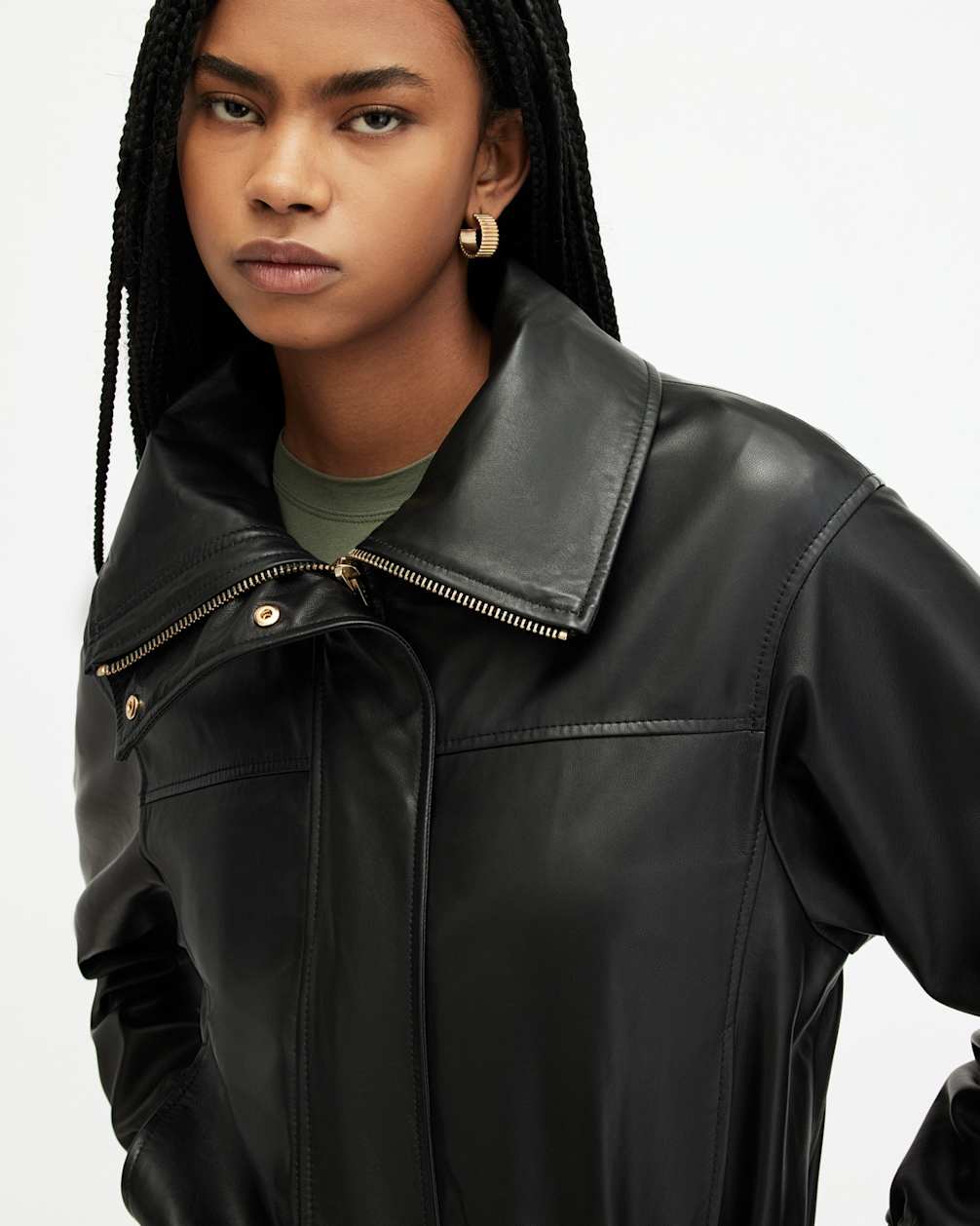 Women's Regular Fit Bomber Leather Jacket