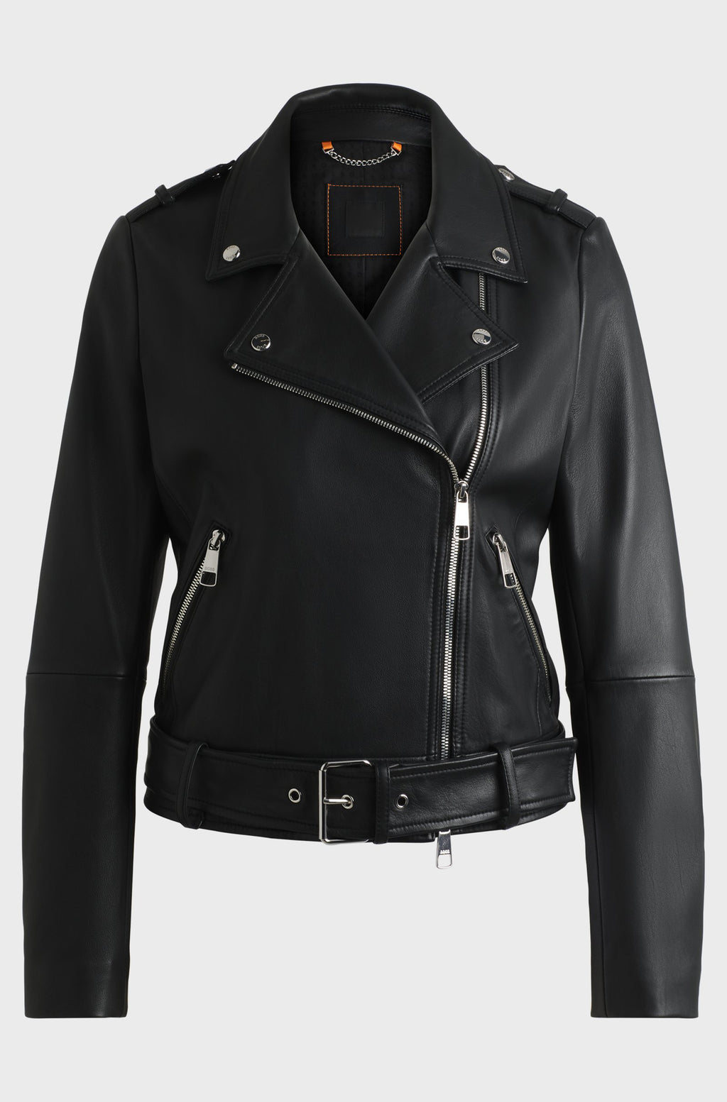 Women's Regular Fit Buckled Belt Nappa Leather Biker Jacket