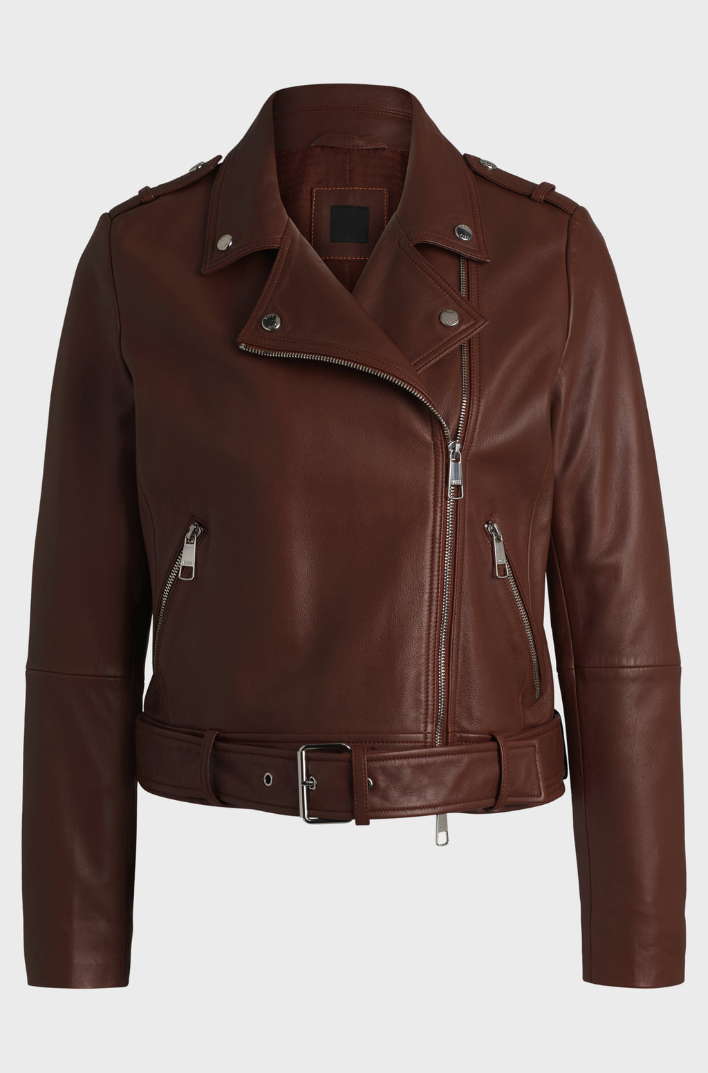 Women's Regular Fit Buckled Belt Nappa Leather Biker Jacket
