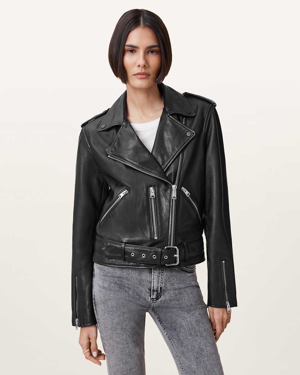 Women's Regular Fit Long Sleeve Leather Biker Jacket