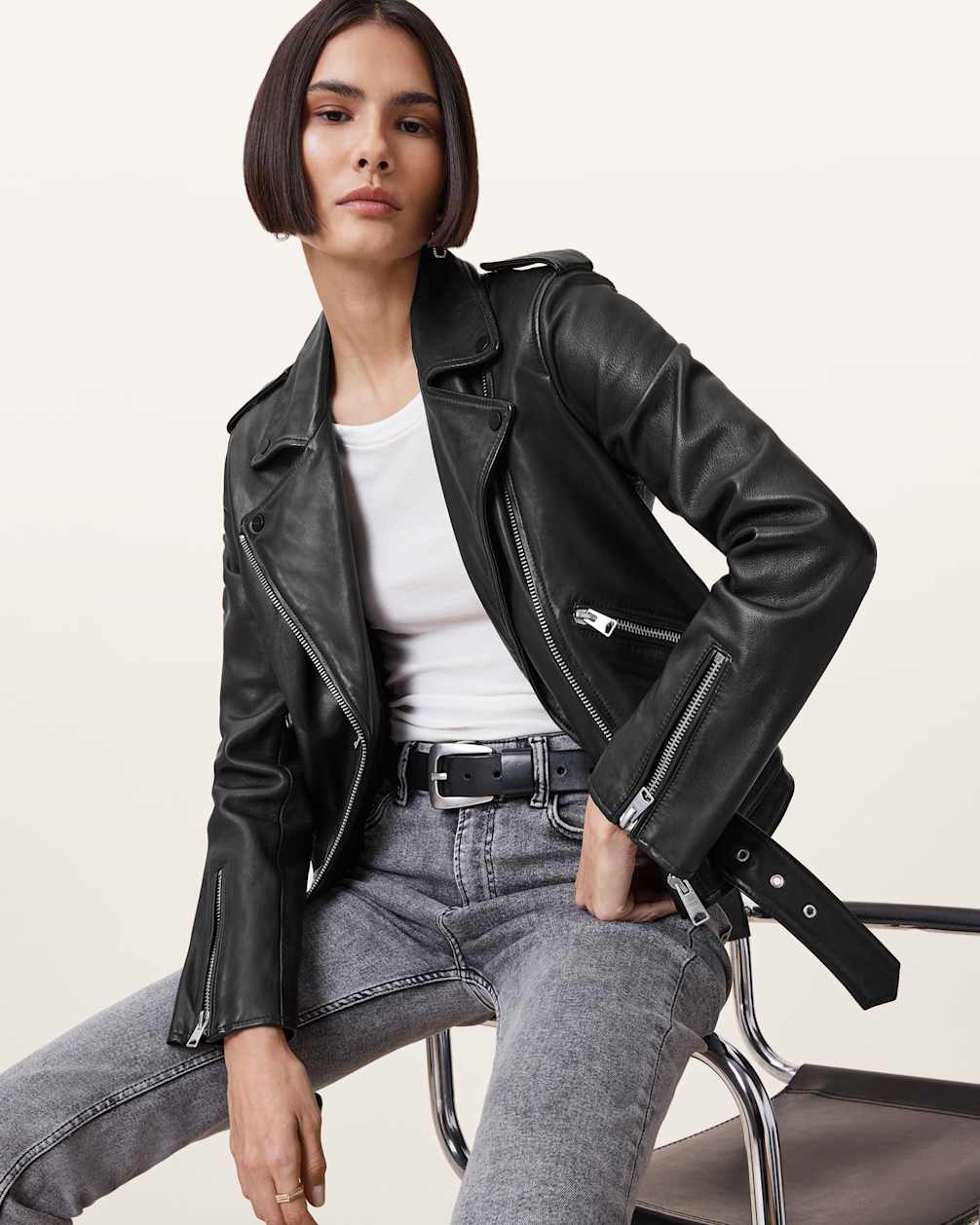Women's Regular Fit Long Sleeve Leather Biker Jacket