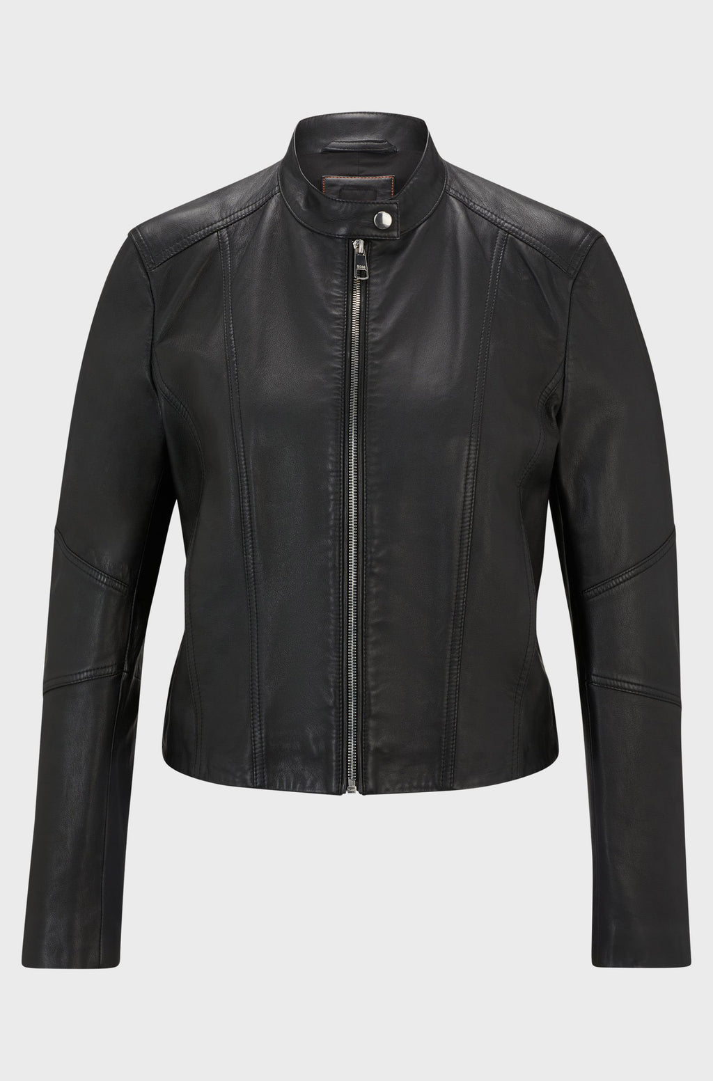 Women's Regular Fit Studded Collar Grained Leather Jacket