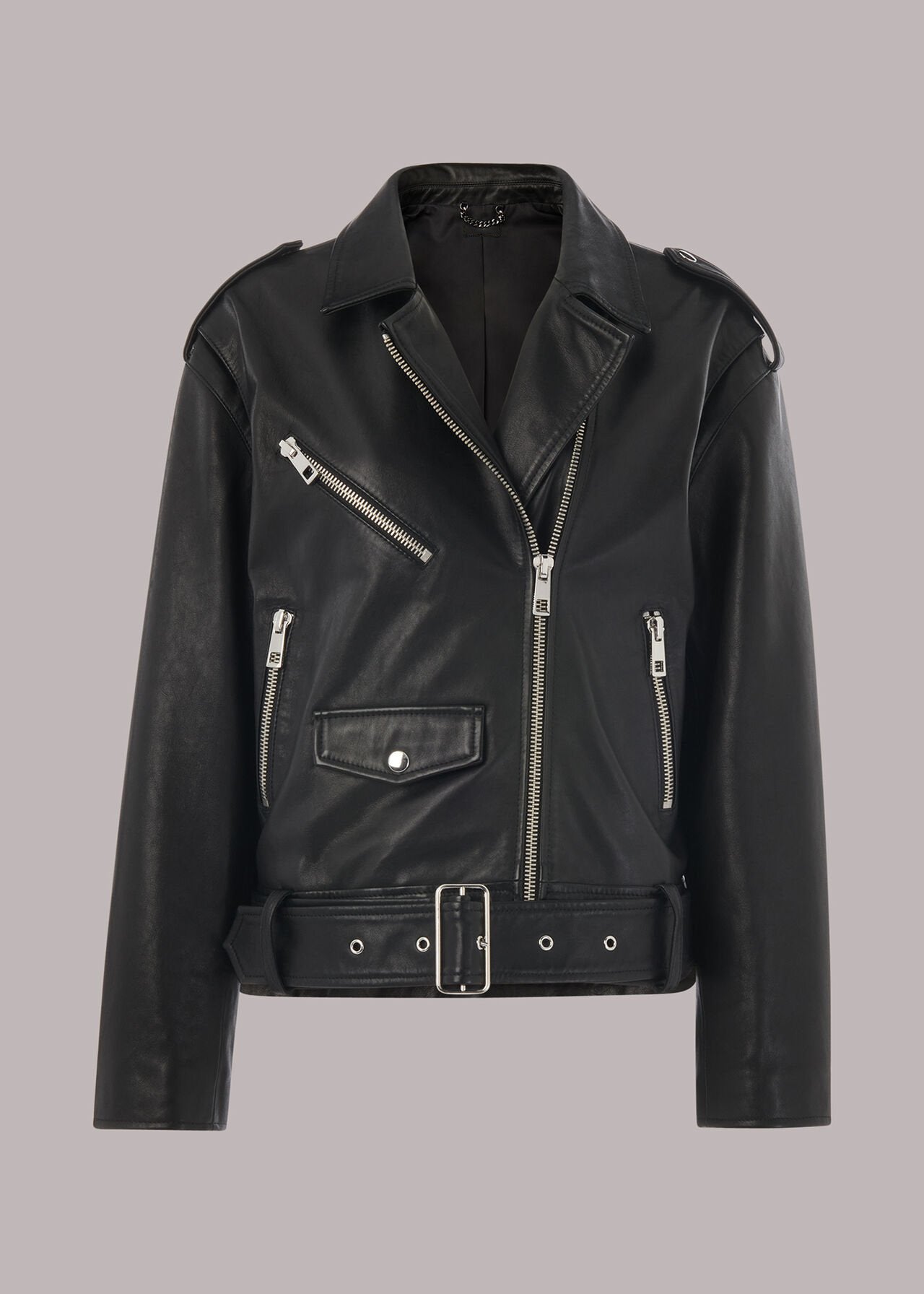 Oversize-Bikerjacke aus Leder im Relaxed Fit für Damen
