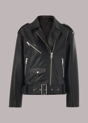 Oversize-Bikerjacke aus Leder im Relaxed Fit für Damen