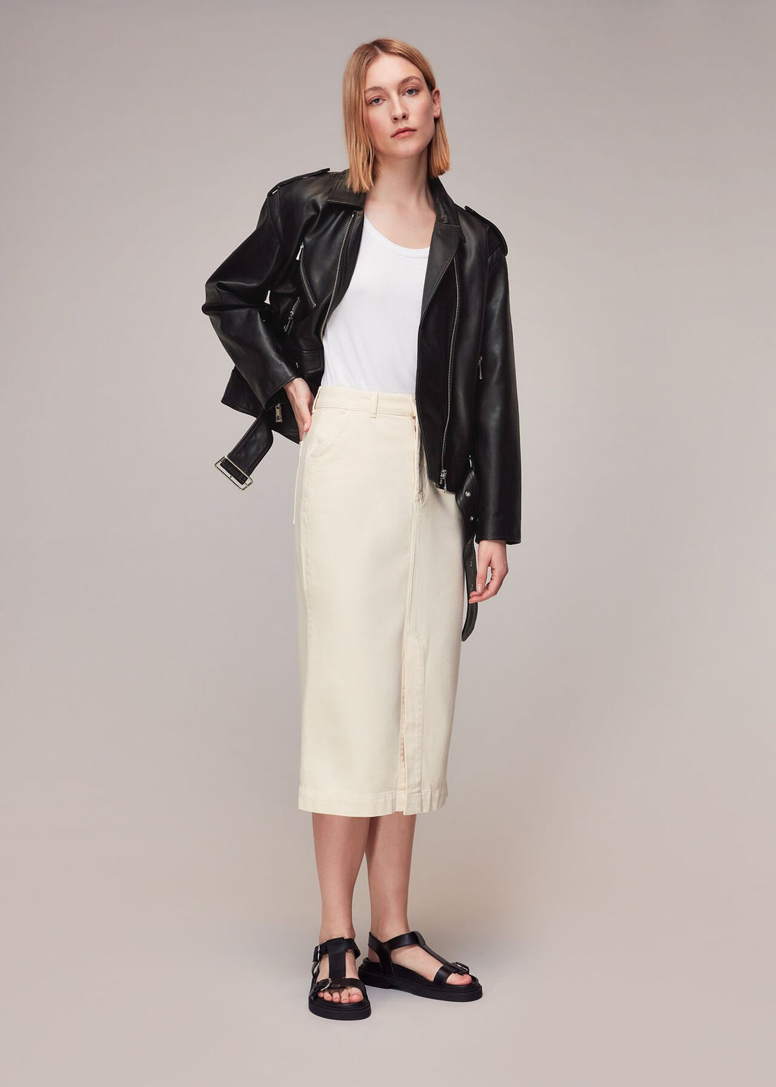 Oversize-Bikerjacke aus Leder im Relaxed Fit für Damen