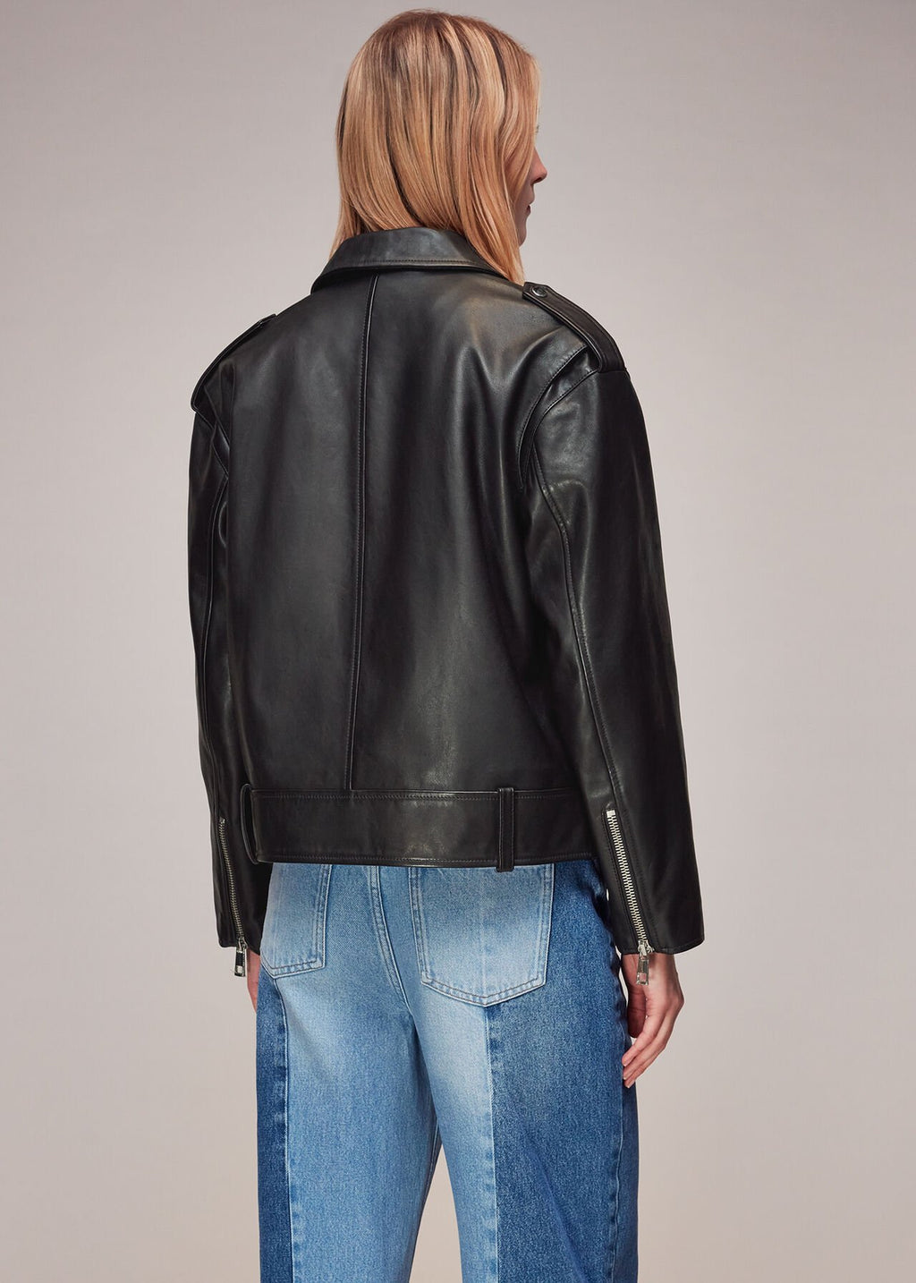 Women's Relaxed Fit Oversized Leather Biker Jacket