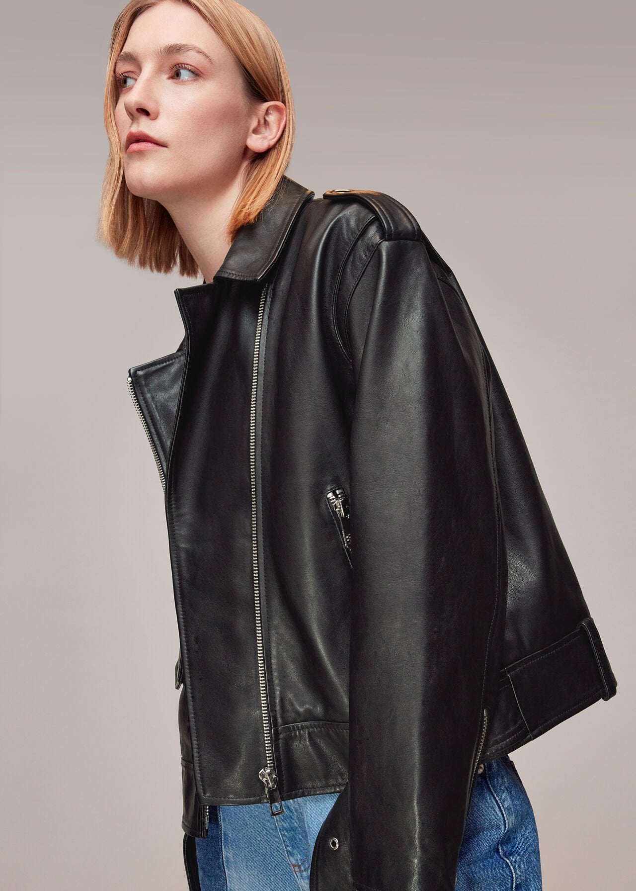 Women's Relaxed Fit Oversized Leather Biker Jacket