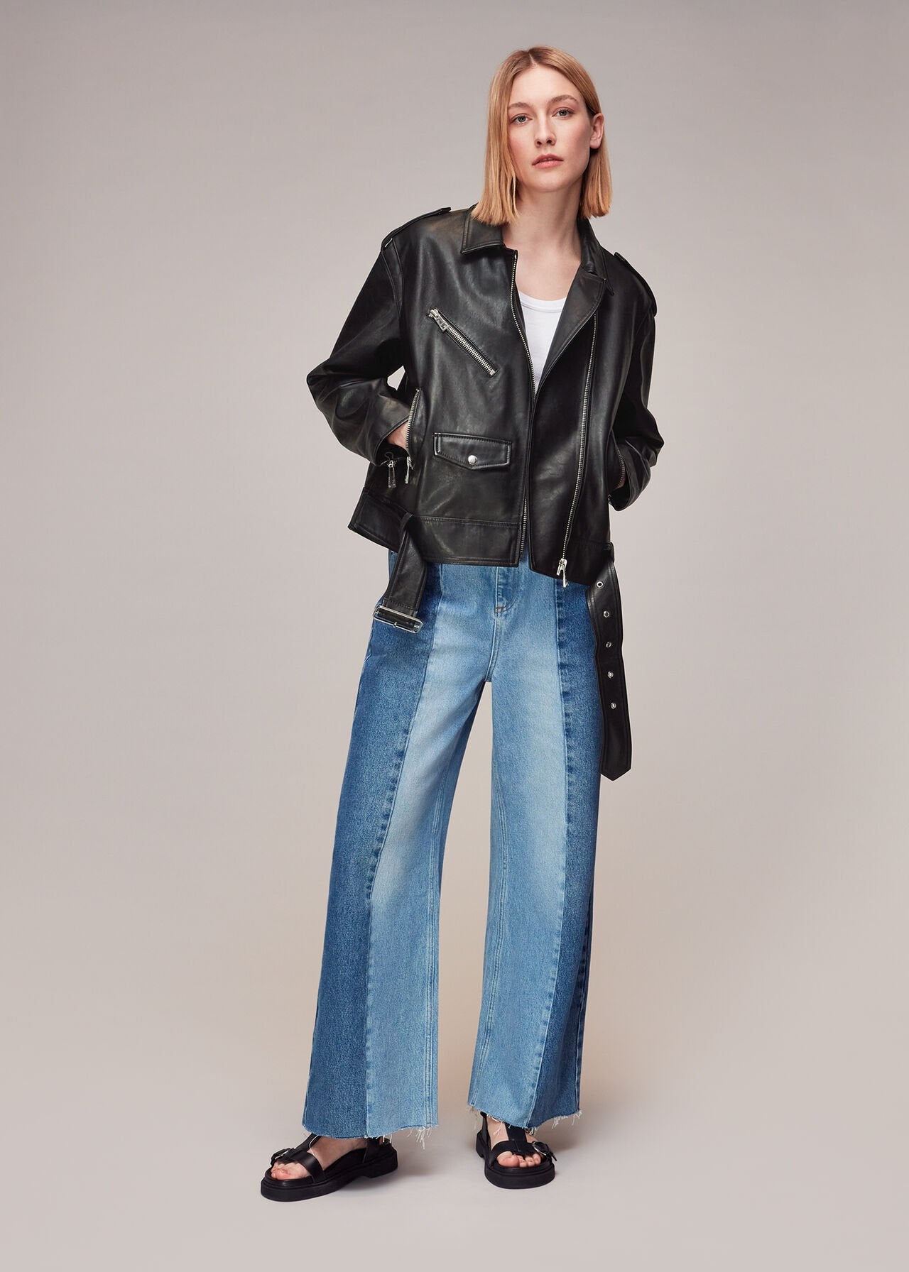 Women's Relaxed Fit Oversized Leather Biker Jacket