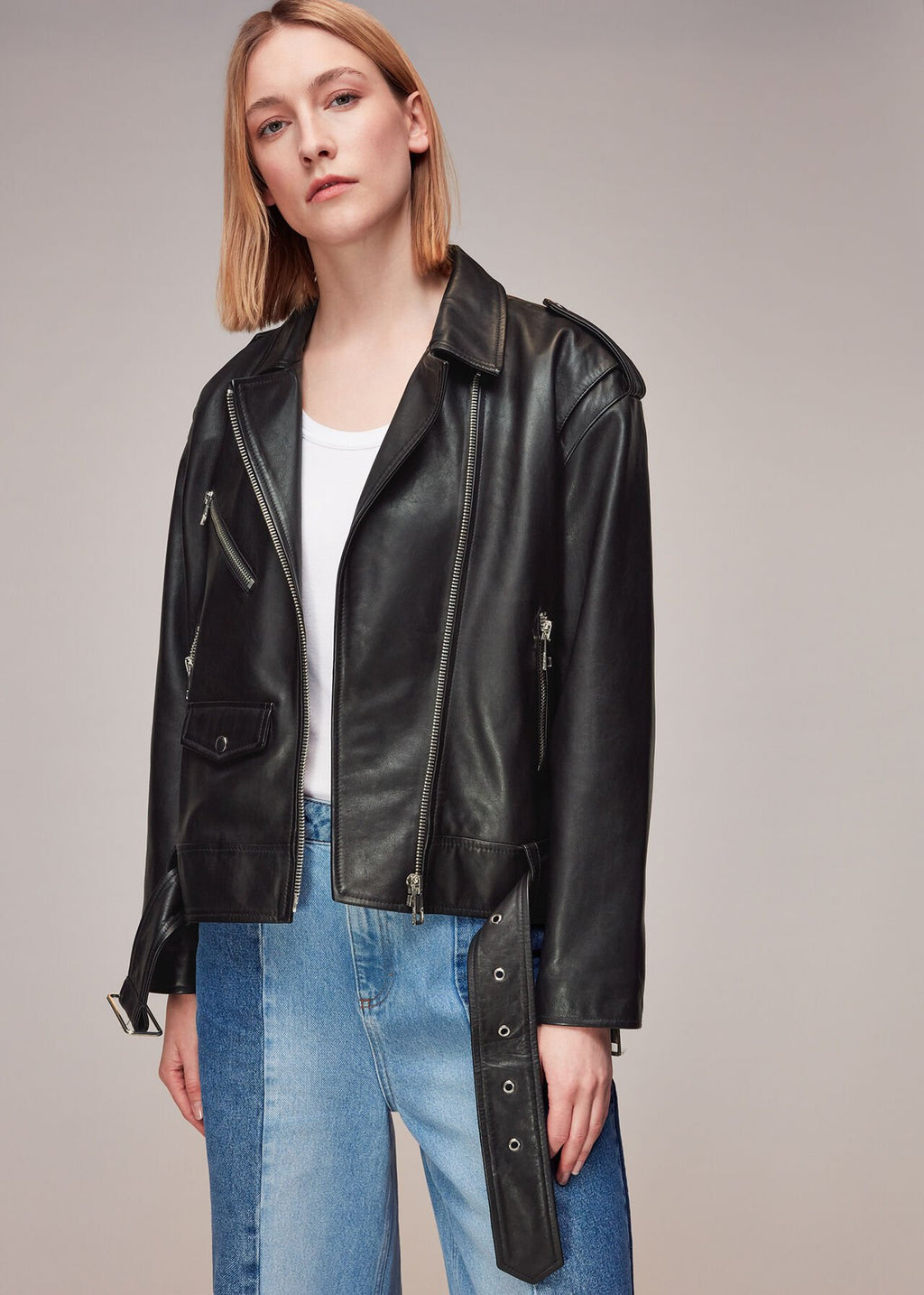 Women's Relaxed Fit Oversized Leather Biker Jacket