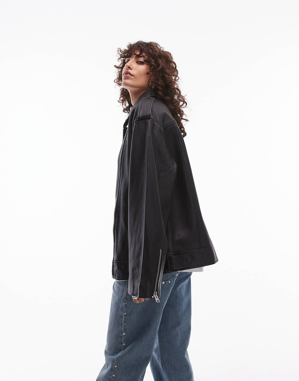 Women's Relaxed Fit leather biker jacket