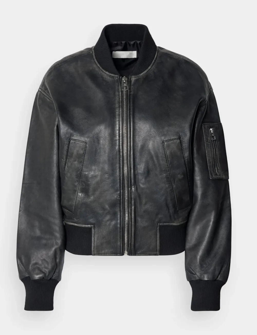 Women's Retro Polo Black Cropped Aviator Bomber Leather Jacket