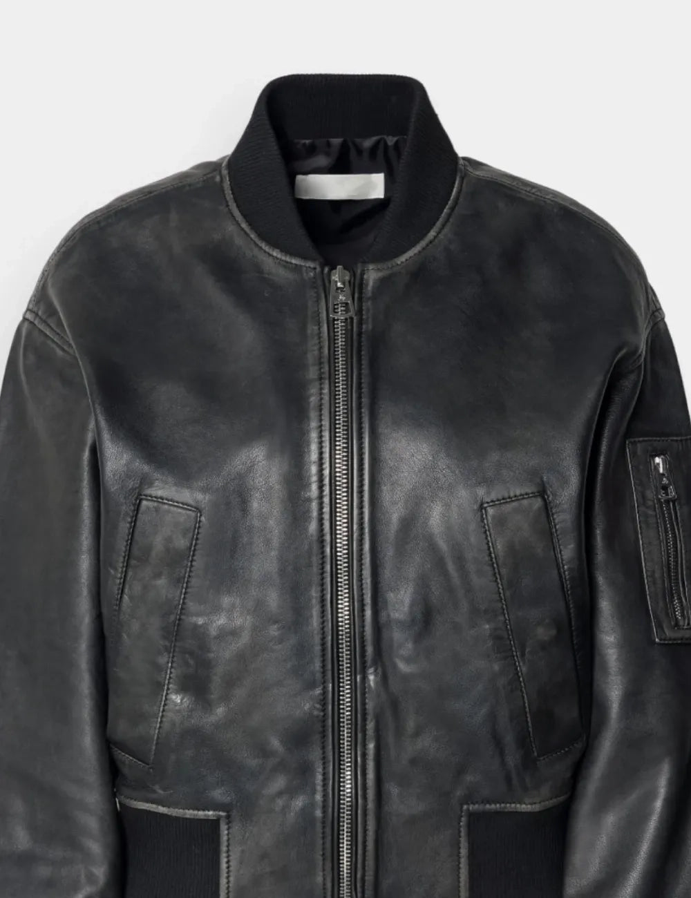 Women's Retro Polo Black Cropped Aviator Bomber Leather Jacket