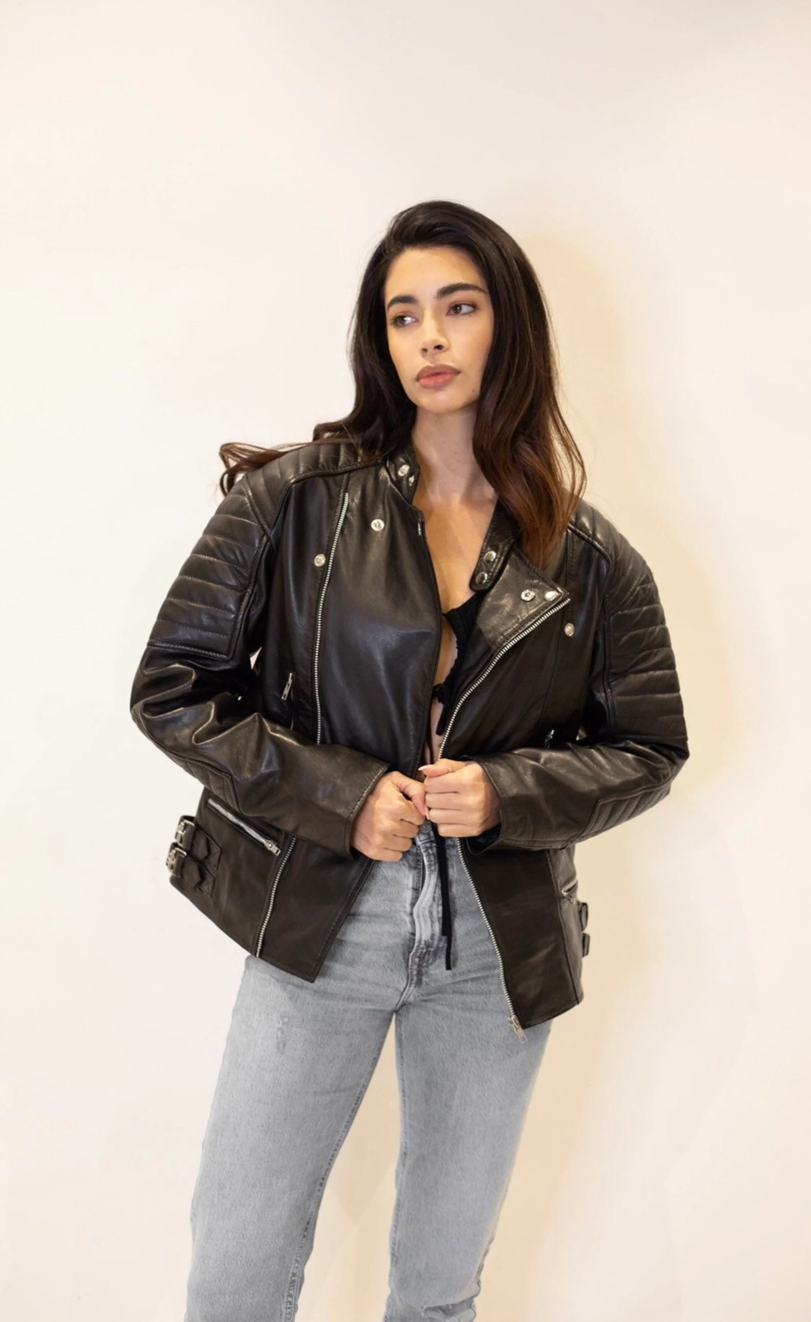 Women's Retro Y2K Racer Oversized Biker Leather Jacket
