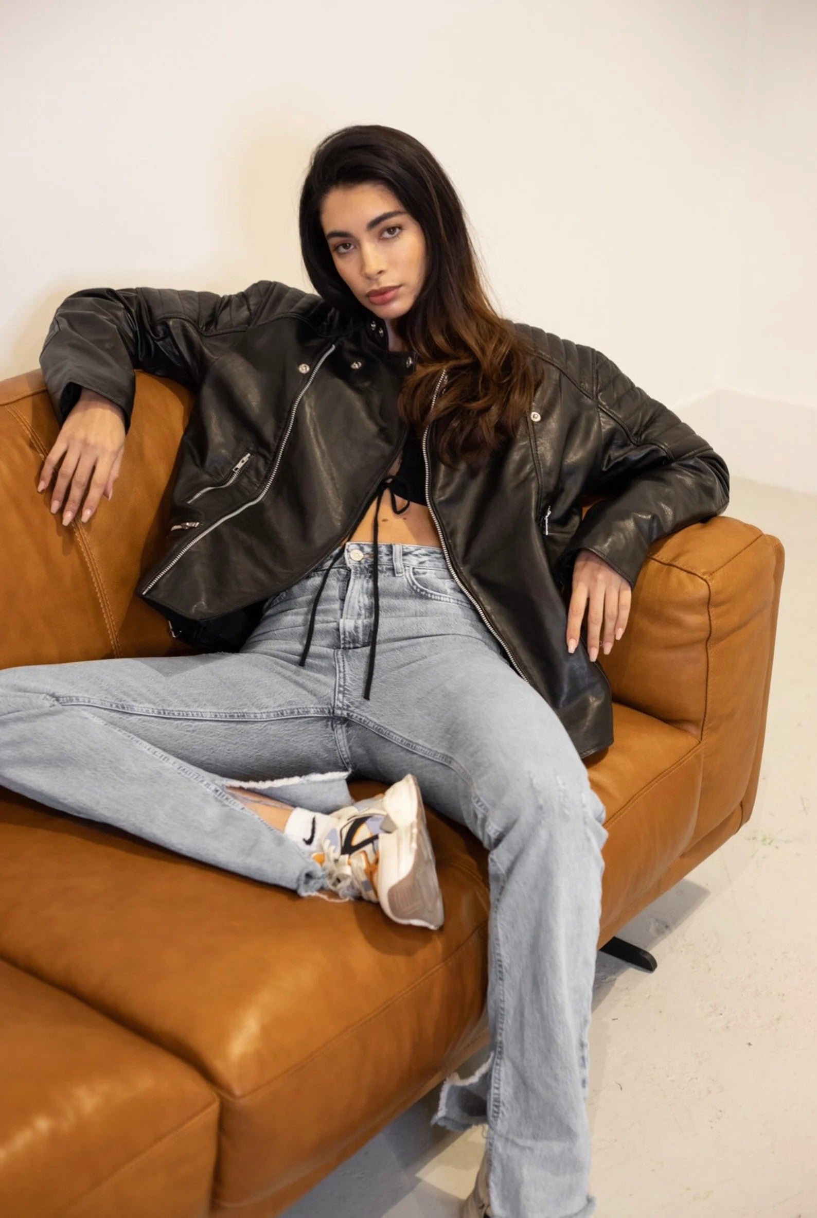 Women's Retro Y2K Racer Oversized Biker Leather Jacket