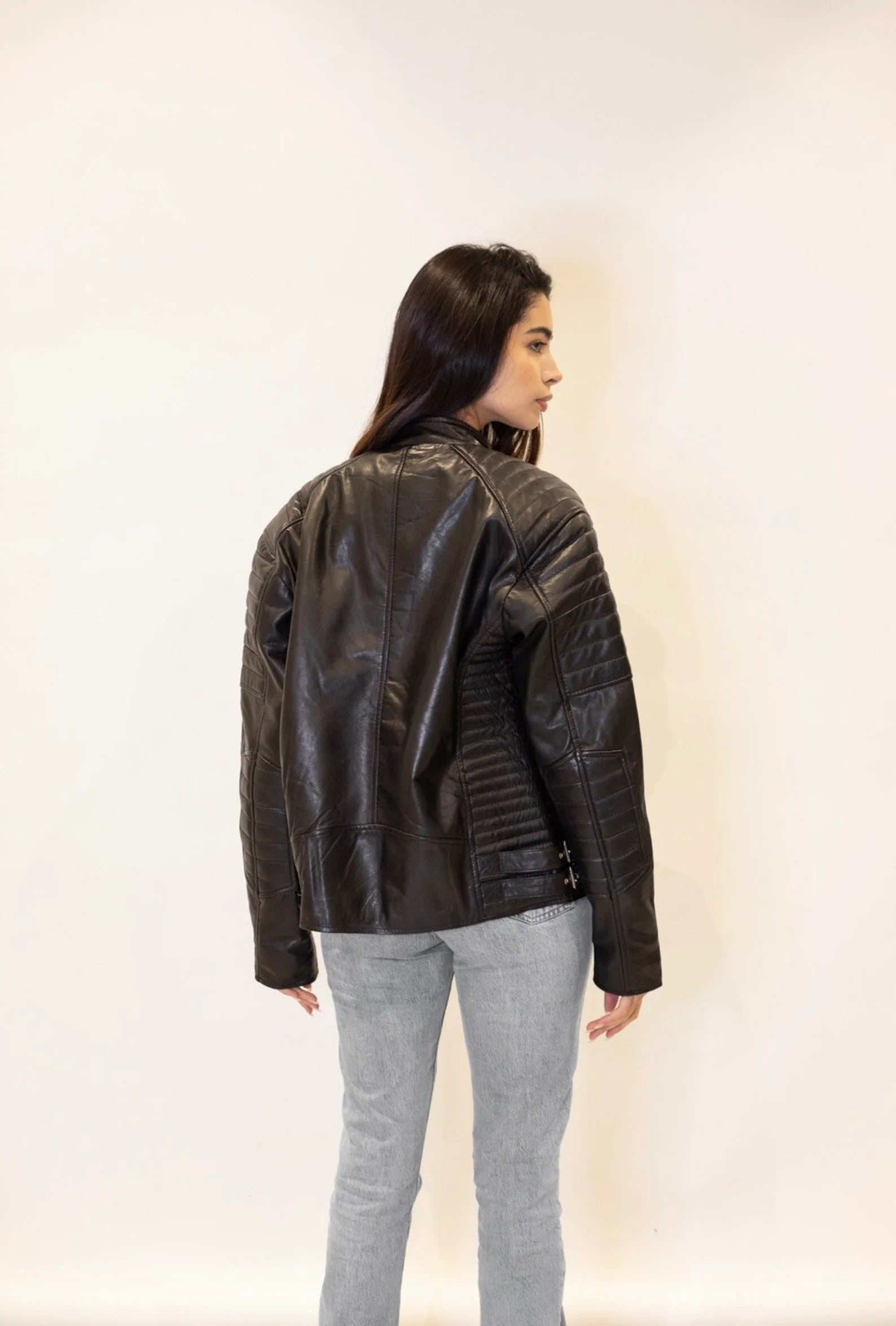 Women's Retro Y2K Racer Oversized Biker Leather Jacket