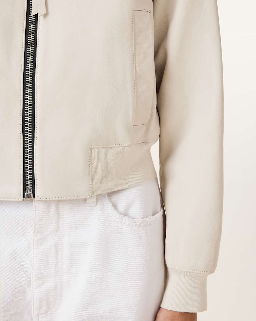 Women's Ribbed Trims Bomber Leather Jacket