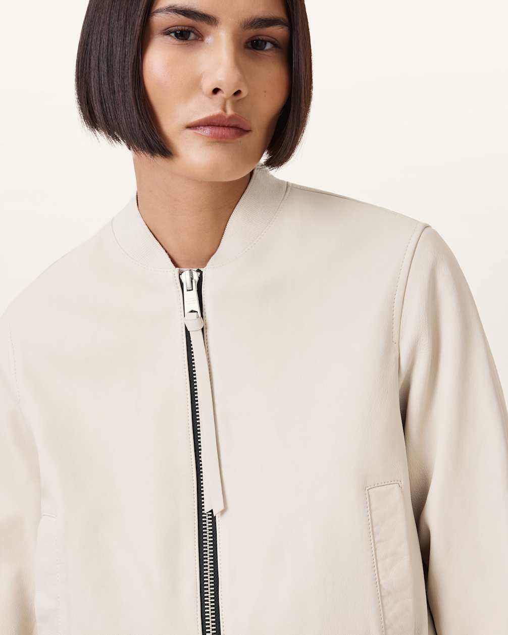 Women's Ribbed Trims Bomber Leather Jacket