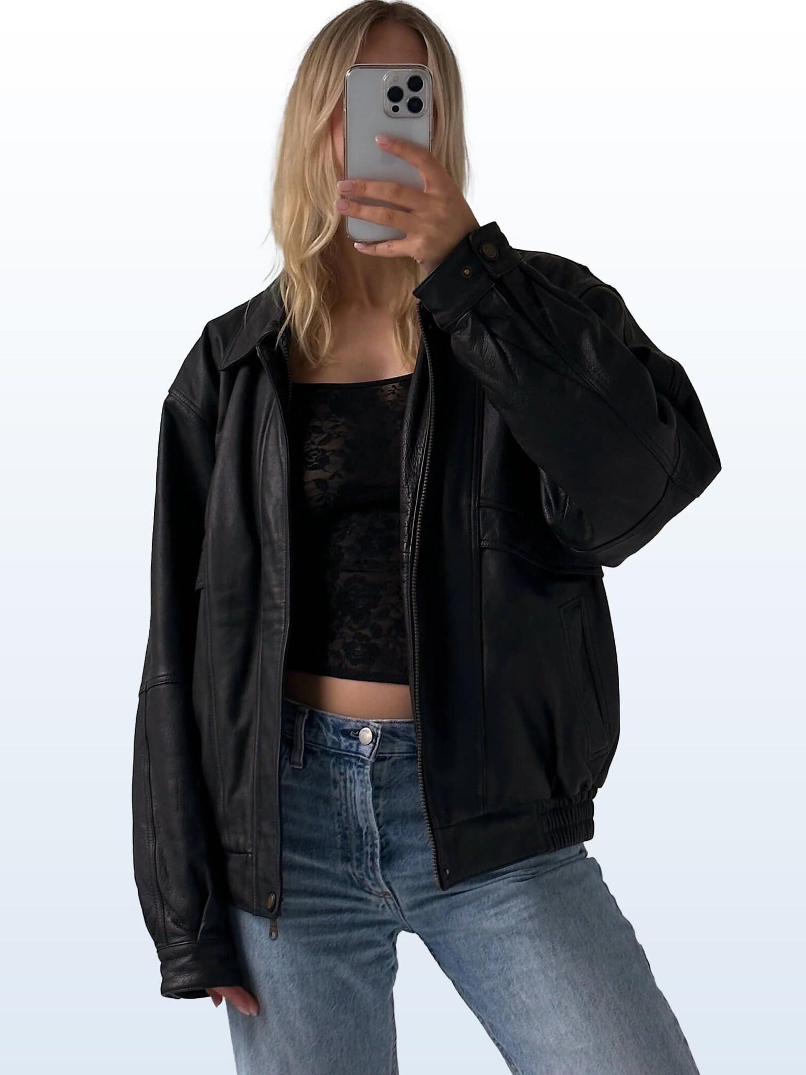 Women's Rich Matte Black Classic Oversized Straight Cut Sheepskin Leather