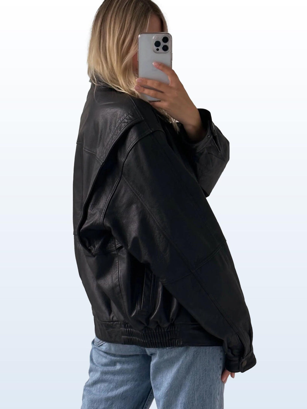 Women's Rich Matte Black Classic Oversized Straight Cut Sheepskin Leather