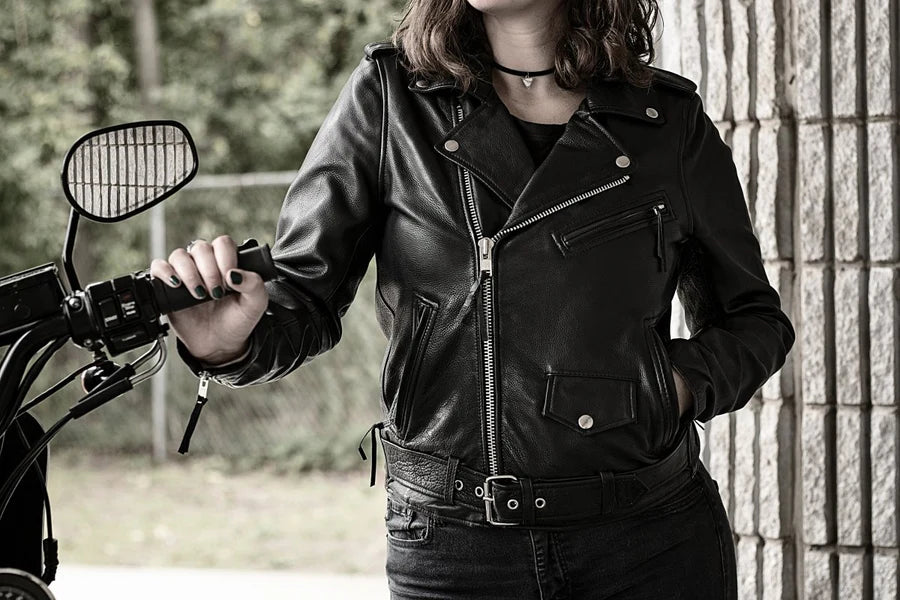 Rockstar Motorrad-Lederjacke für Damen