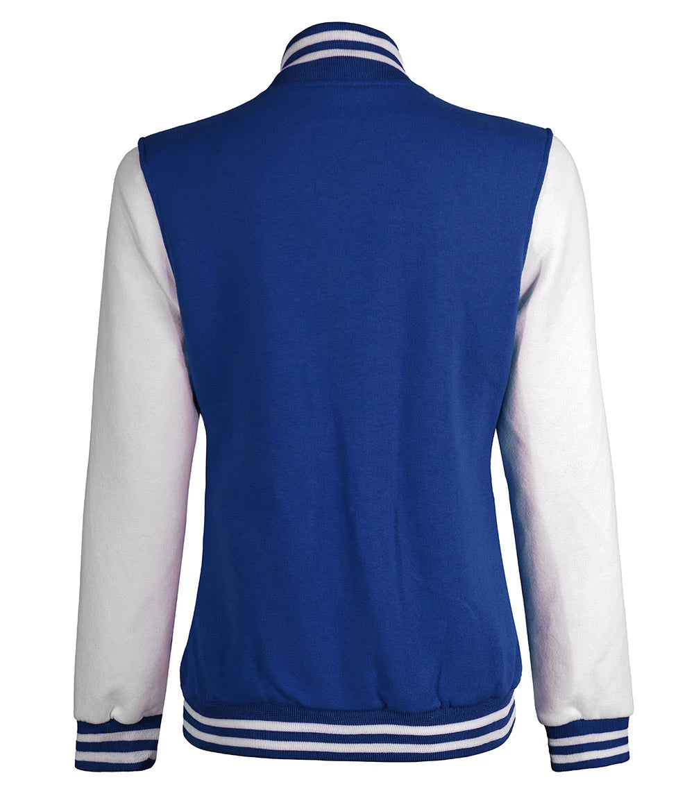 Women's Royal Blue and White Letterman Jacket - Bomber Style
