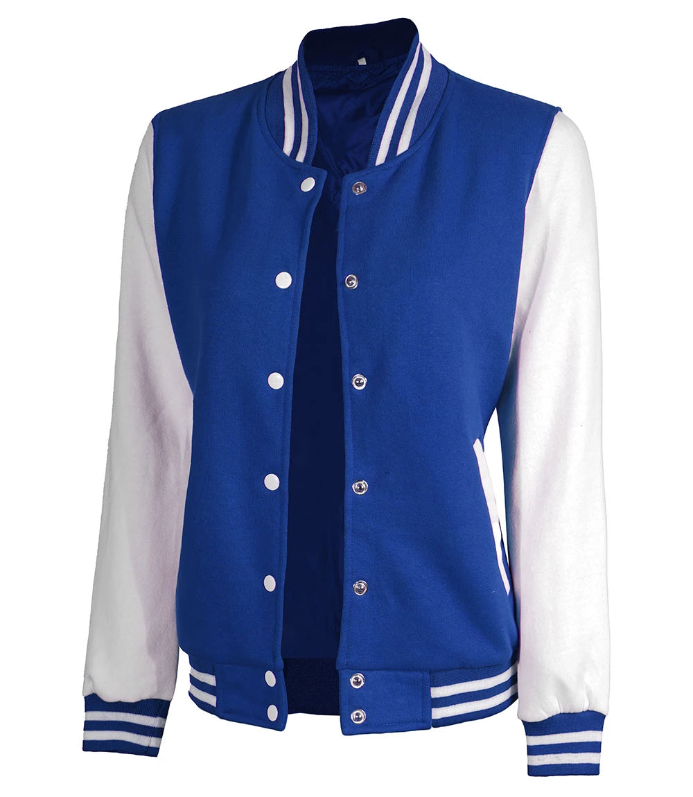 Women's Royal Blue and White Letterman Jacket - Bomber Style