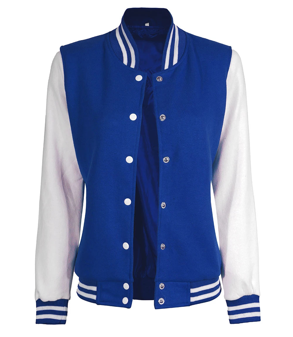 Women's Royal Blue and White Letterman Jacket - Bomber Style
