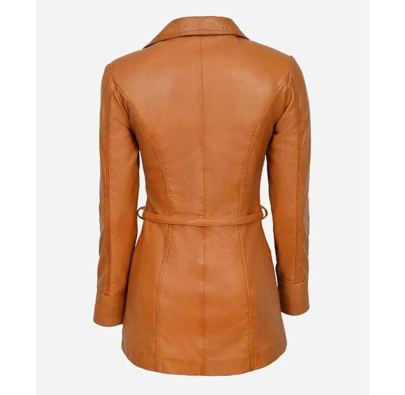 Women's Sarina Mid Length Collared Tie Belt Short Trench Coat