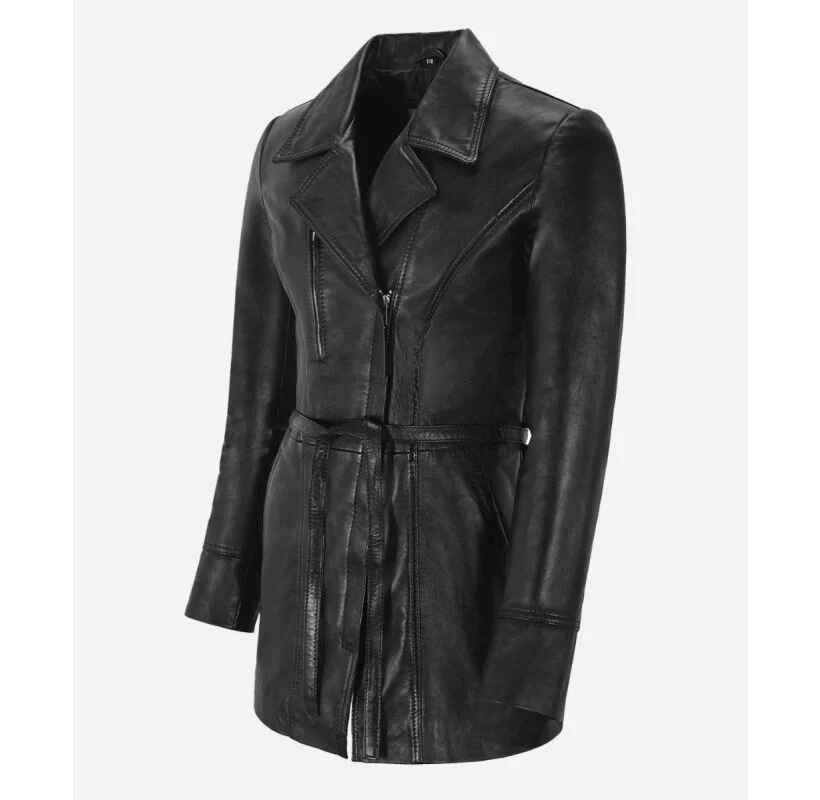 Women's Sarina Mid Length Collared Tie Belt Short Trench Coat