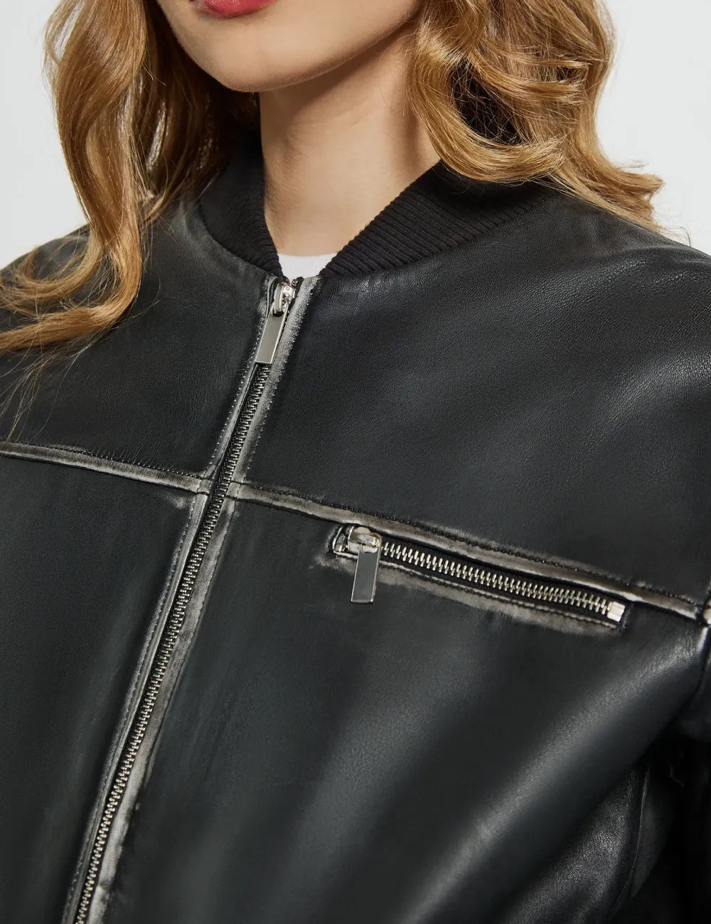 Women's Scarlett Vintage Aviator Bomber Leather Jacket