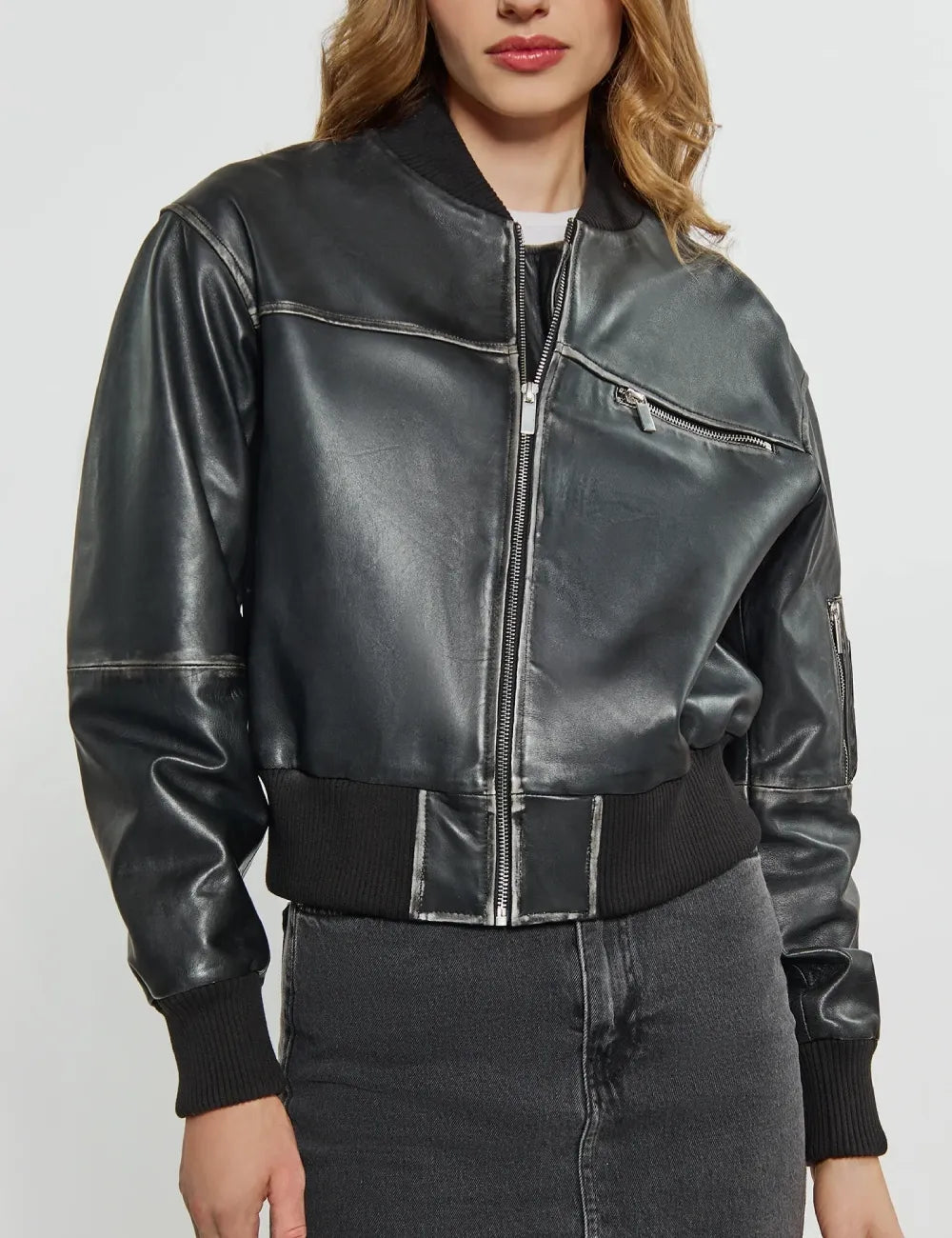 Women's Scarlett Vintage Aviator Bomber Leather Jacket