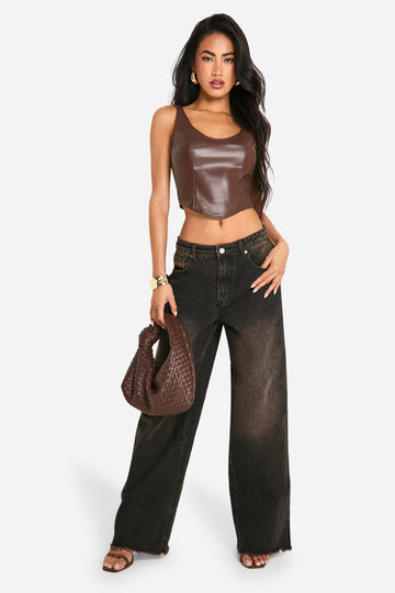 Women's Scoop Seam Detail Corset Leather Top