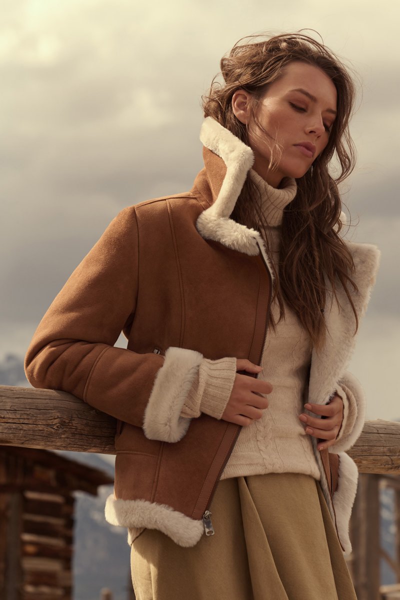 Damen-Lammfelljacke aus Moto-Pelz und Shearling 
